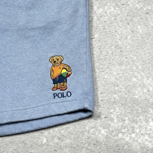 Polo Ralph Lauren Shorts Light Mens Large Blue Summer Beach Tropical Bear Fleece - Picture 5 of 13